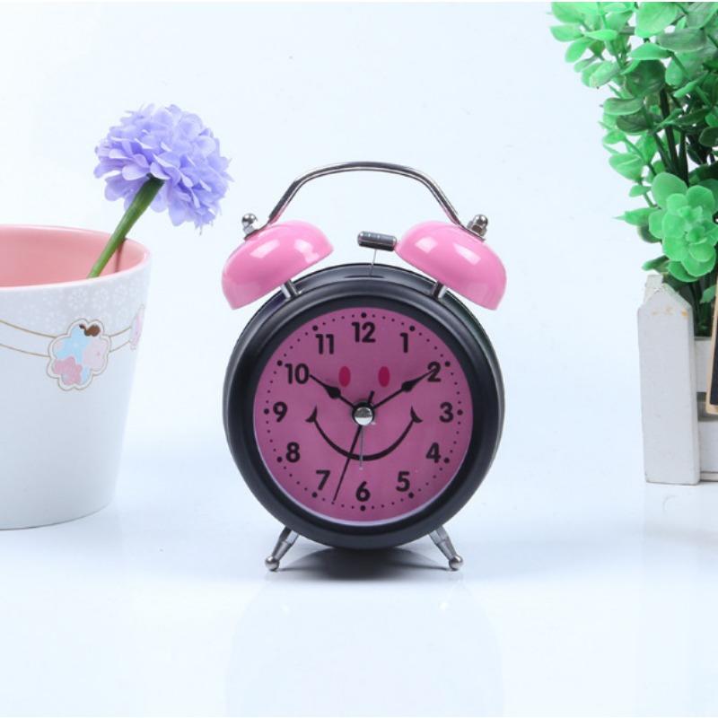 3-inch metal spray painted ringtone smiling alarm clock night light European style wake-up clock