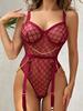 Koltailace Plaid Bodysuit Sensual Lingerie With Chain Open Crotchless Teddy Bear Transparent Lace Sissy Erotic Body Sexy Tights