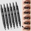 6 Patterns Double-Headed Liquid Eyeliner Stamp Pen Waterproof Graphic Eyeliner Pen with Thin Liner Tip and Stamp Head