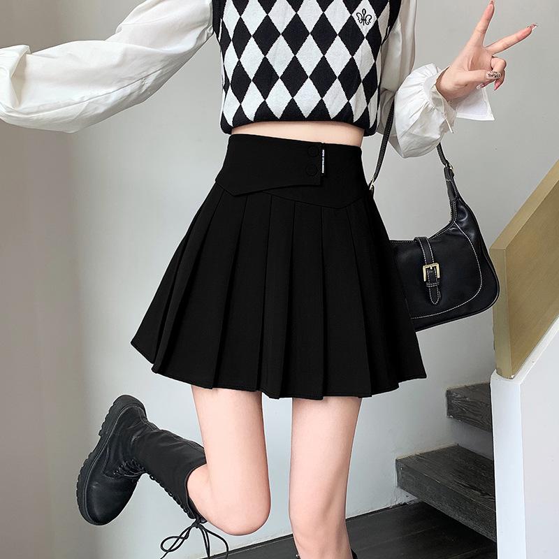 Petite High-Waist Grey Pleated A-line Skirt for Women - Spring/Autumn/Winter 2026 Fashion