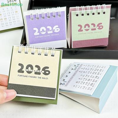 Minimalist Two-Tone 2026 Mini Desktop Calendar,Creative Coil Calendar Planner Desktop Decoration Office Stationery