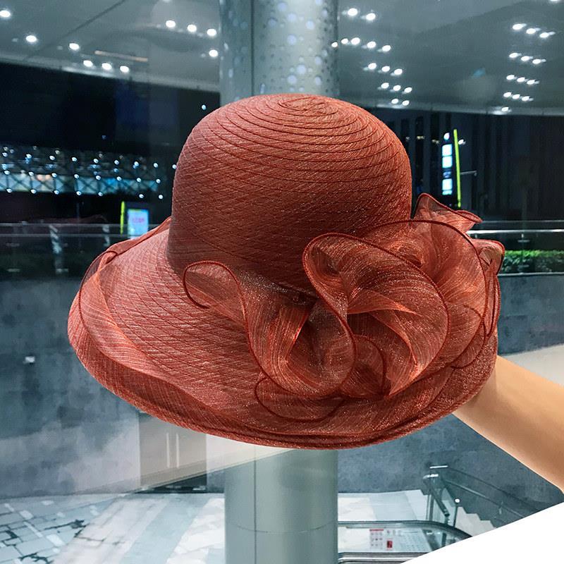 Ladies Sun Hat Summer Elegant Fashion Top Hat Organza Flower Pot Hat Sun Hat