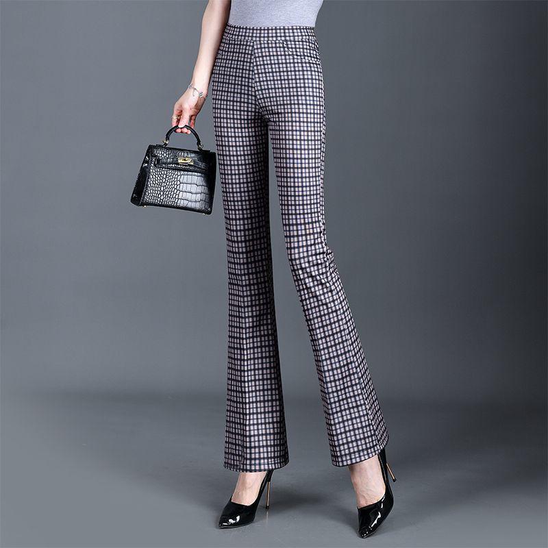 2025 Slim-Fit Stretchy Women's Plaid Micro-Flare Pants - Versatile Summer Fashion