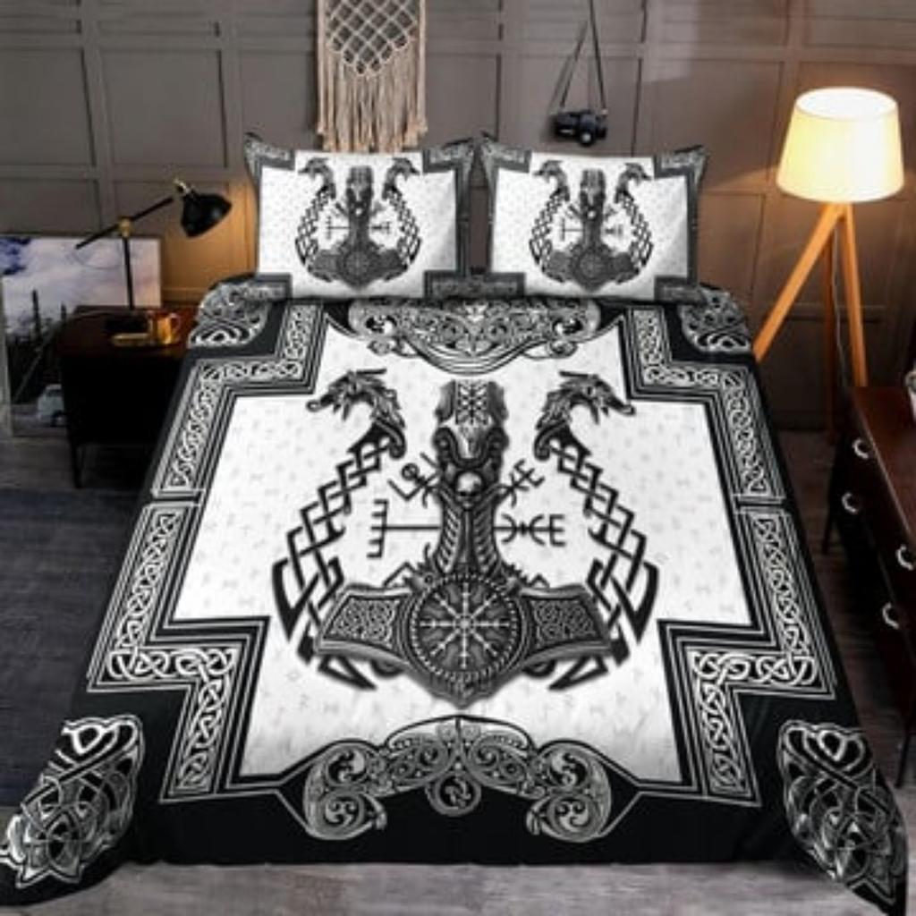 Tmarc Tee Viking Odin Raven Vegvisir Thunder Sängkläder Set Täcken Cover Set