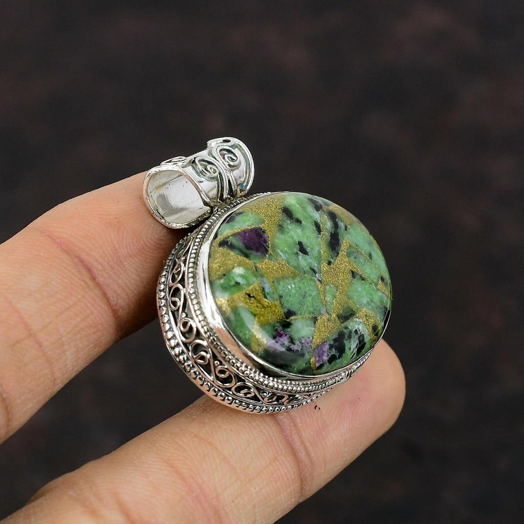 Copper Ruby Zoisite Pendant Handmade Dainty Pendant 925 Sterling Silver Pendant Vintage Jewelry Gemstone Pendant Gift For Mom Silver Jewelry
