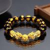 Feng Shui Obsidian Stone Beads Bracelet Wristband Gold Color Black Pixiu Wealth Good Luck Women Bracelet  Men Women Unisex