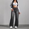 2026 Spring/Summer Women's Plus Size Retro Wide-Leg Denim Pants with Pockets