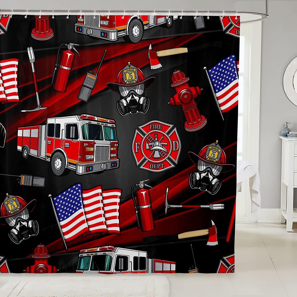 

3D пожарный узор пожаротушения занавески для душа водостойкая спортивная красная пожарная машина тканевые крючки экран декор ванной комнаты занавеска W90xH180cm