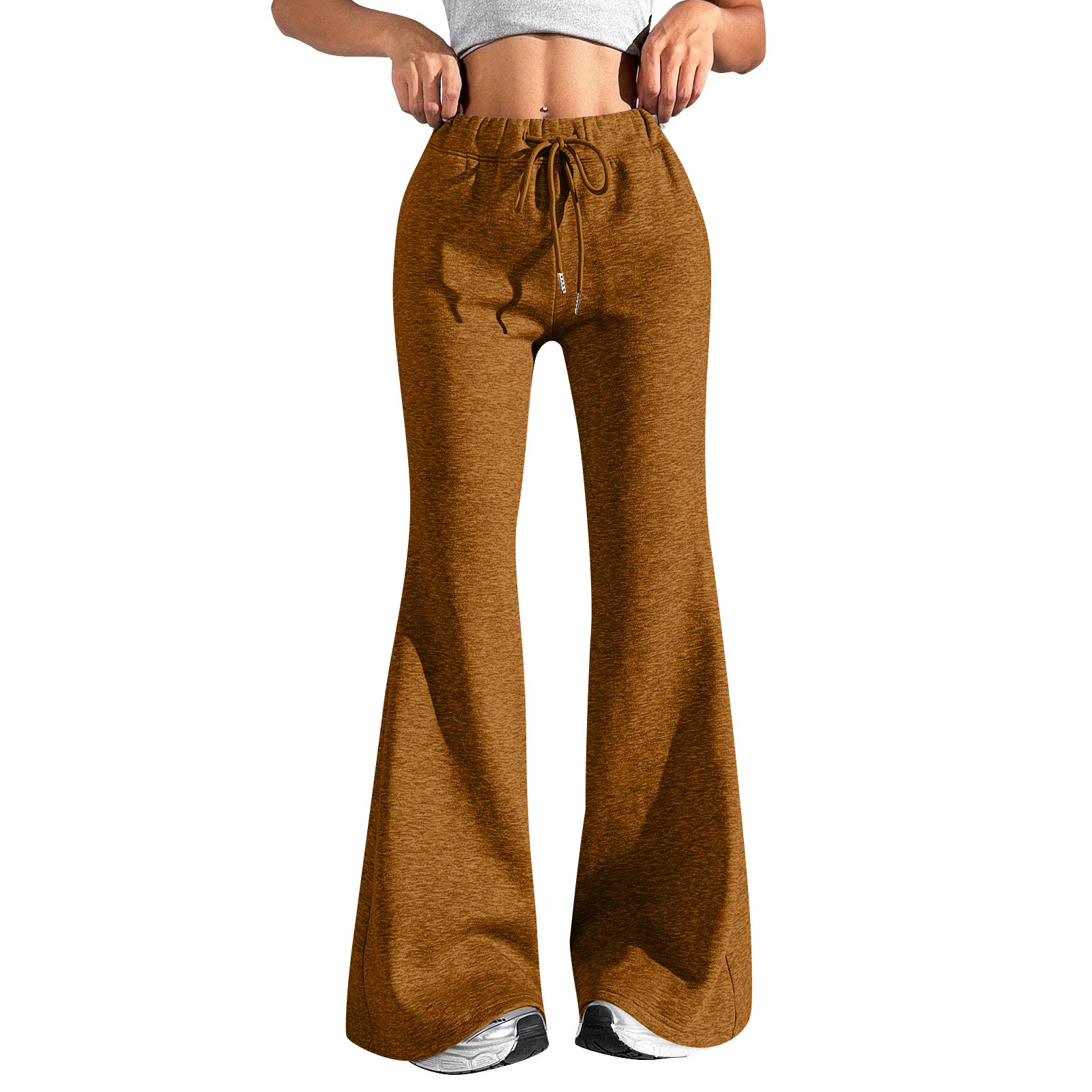 

Ladies Fashion Loose Draw String Waist Solid Color Cargo Pants Leisure Flares L