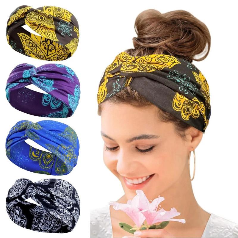 4pcs Sweat-absorbing Non-Slip Headband for Women,Sport Headband,Soft Fabric Elastic Headband for Exercise,Yoga,Running Accessory