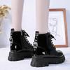 Round Toe Med Heel Boots Women Shoes Autumn Boots-women Booties Ladies Lace Up Luxury Designer Lolita Black 2025 Rubber Flat