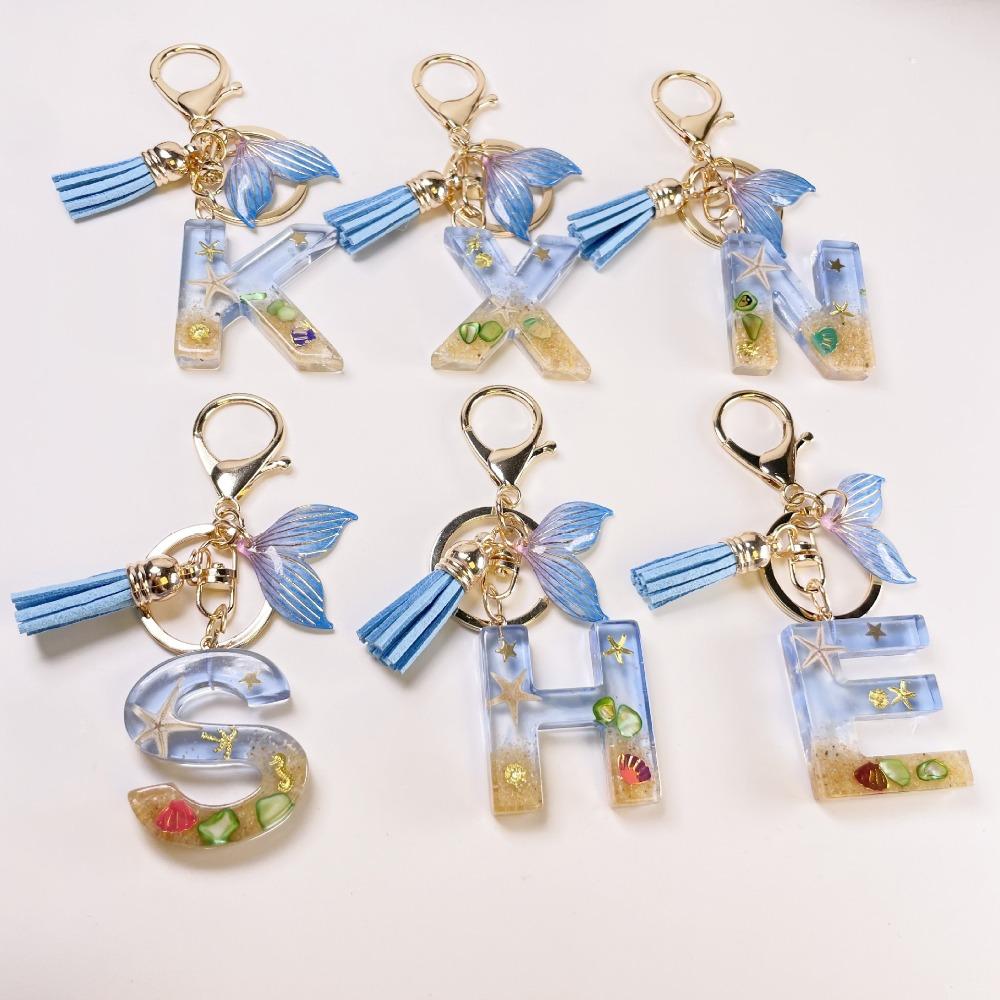 Blue Tassel Blue Ocean Letter Keychain Letters A To Z 26 Letter Keychain Handbag Decor