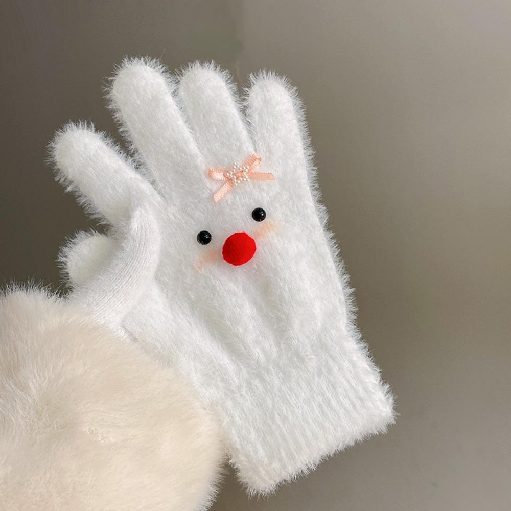 Gants Tricotés à Écran Tactile avec Nœud Papillon Bonhomme de Neige Tricot Laine Tricot Gants Femme Fille