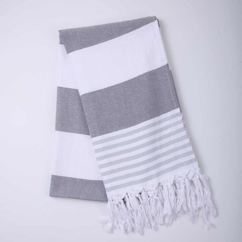 Turkey Striped Cotton Tassel Beach Towel for Adults