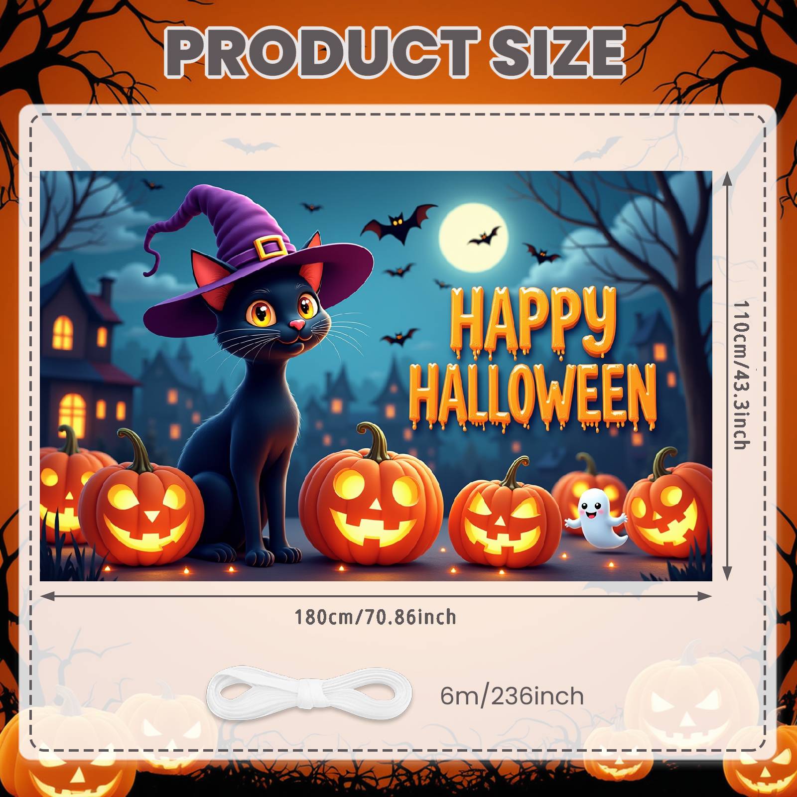 

Party Banner Night Scene Witch Hat Banner Halloween Banner Black Pumpkin Decoration For Halloween Party Festival Event Spooky