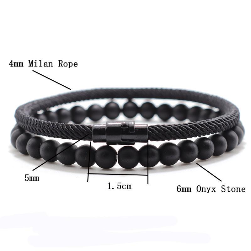 New 2Pcs Men Bracelet Set Lucky Red Thread Braslet 6mm Natural Onyx Tiger Eyes Stone Strand Braclet Pulseria Homme Beach Jewelry