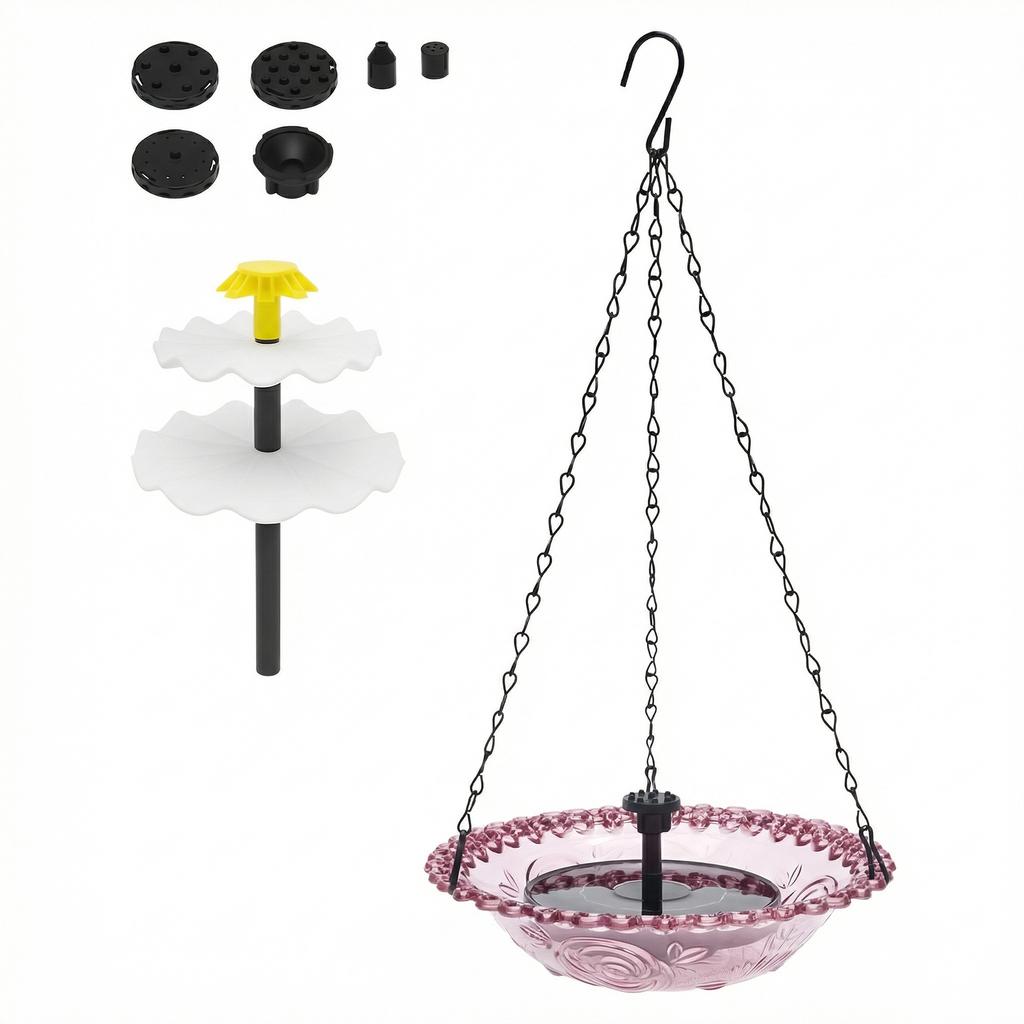 Solar Bird Bath Fountain Cascade Outdoor Hanging for Bird Drinking and Feeder For Garden Yard Decor Hummingbird Feeder