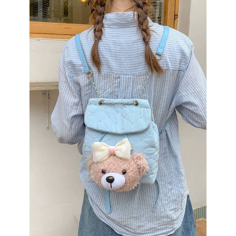 Lolita Bear Kids Backpack Canvas Girls School Teenager Cute Cartoon Style