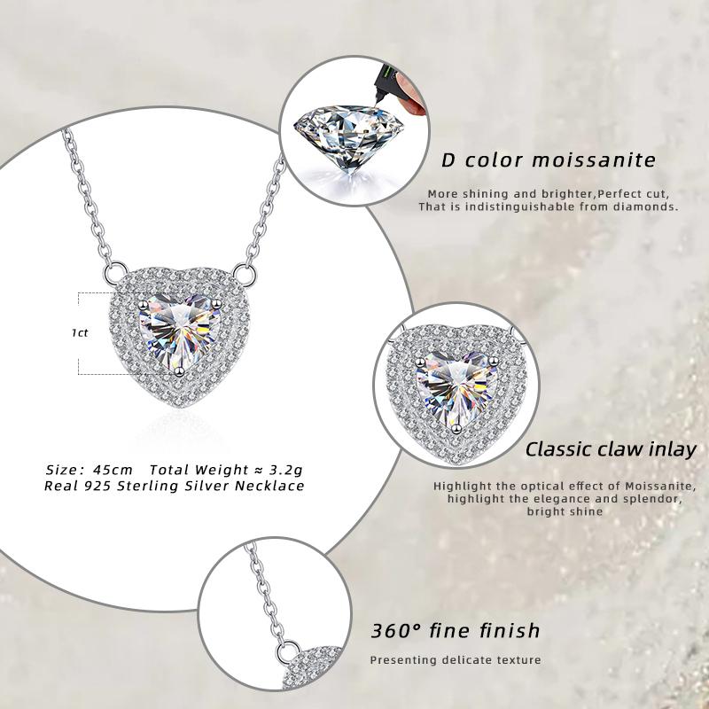 Bague Ringen Echte 1CT Herz Moissanit Anhänger Halskette Für Frauen 100% 925 Sterling Silber Funkelnden Hochzeit Party Edlen Schmuck
