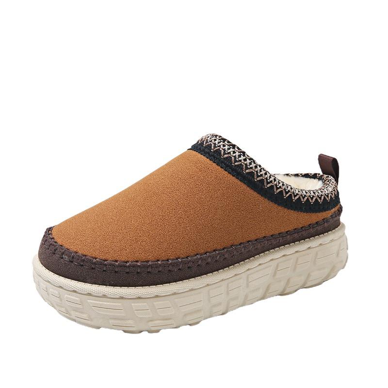 New Fashion Winter Cover Hear Cotton Half Slippers Cashmere Warm Non Slip Thick Bottom Snow Boots Women Outdoor Shoes