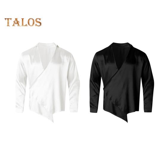 Camicia da Uomo Raso Stile Ampio Colletto Classico Design Irregolare Chiusura Incrociata Lunghezza Media Top da Performance per Uomini Muscolosi da Festa Discoteca