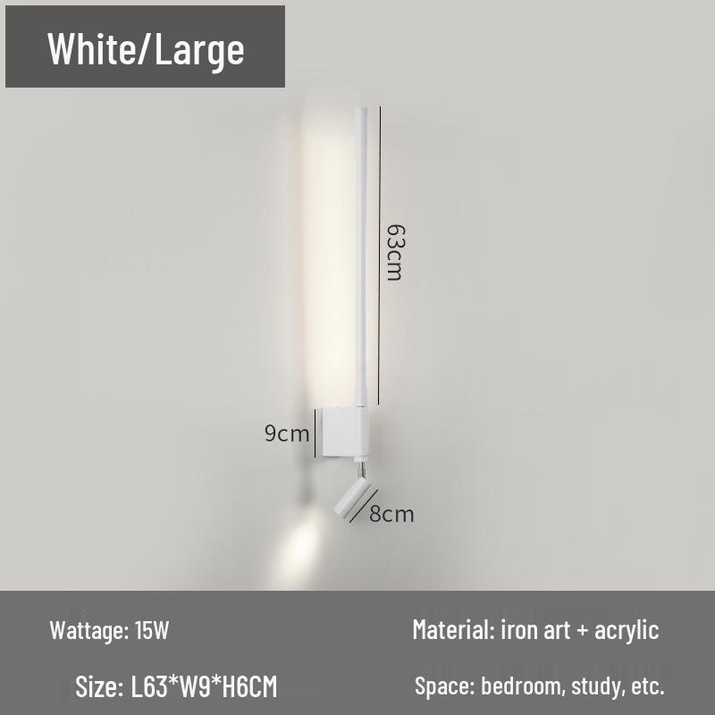 Nordic Minimalist Long Strip Bedside Wall Lamp with Eye-Protecting Reading Light and Switch for Hallways, Entrances, and Hotel Rooms