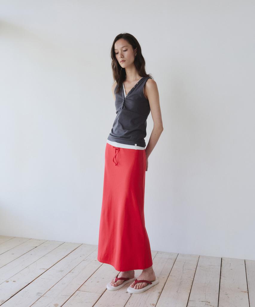 Ieoning Essential Rib Maxi Skirt, Red