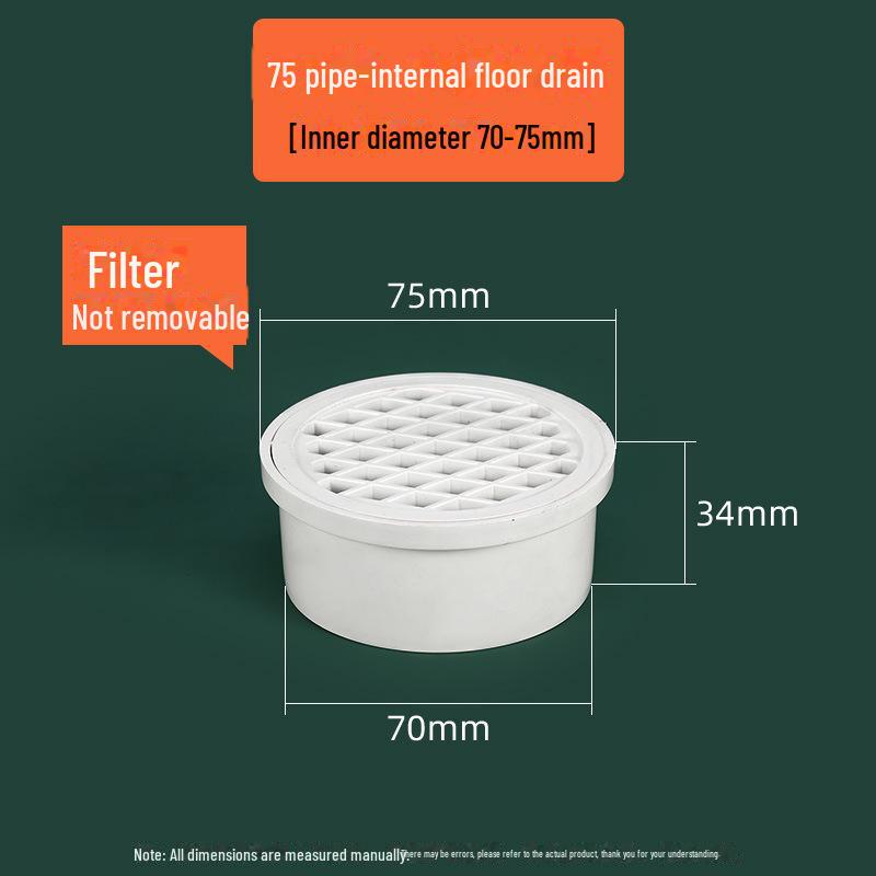 

ПВХ слив для пола: Фильтр для труб балкона и крыши 75 мм, крышка канализации 110 мм, круглая конструкция с защитой от засоров.