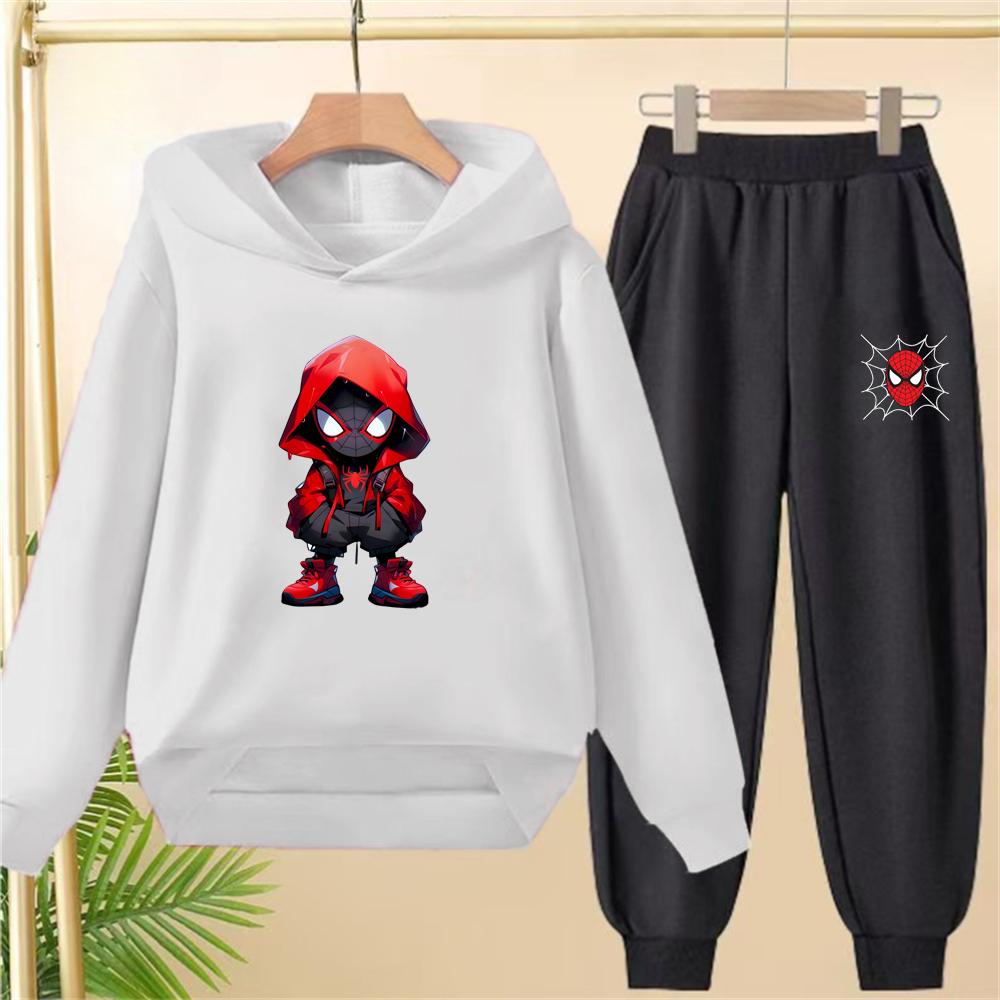 Black Spider-Man Children's hoodie girls boy clothing tops+pants set leisure outerwear sweatshirt Suitable