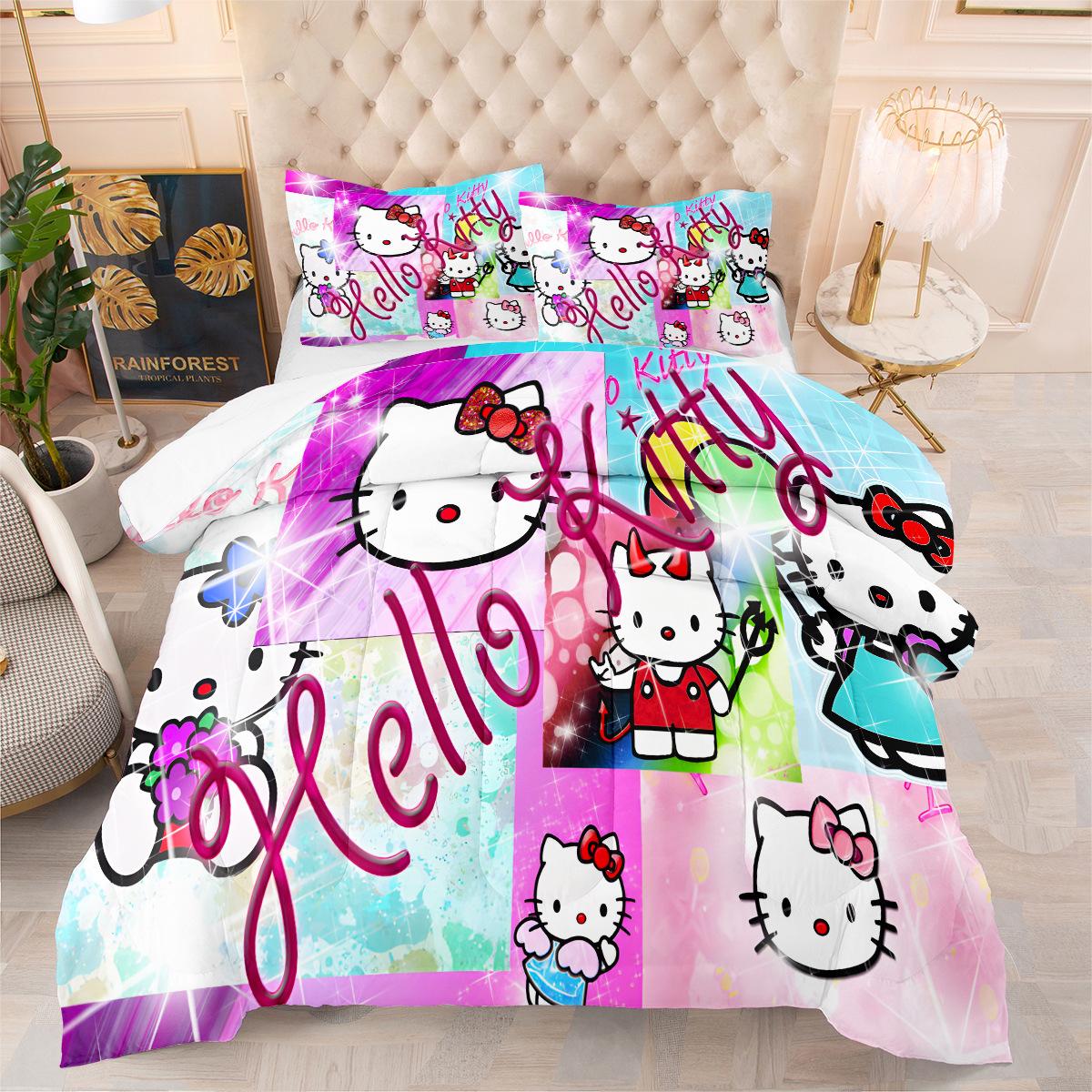 Quilt Fat Quilt 3d Digital Printing Feather Silk Quilt Cover Three-piece Set 172*218cm