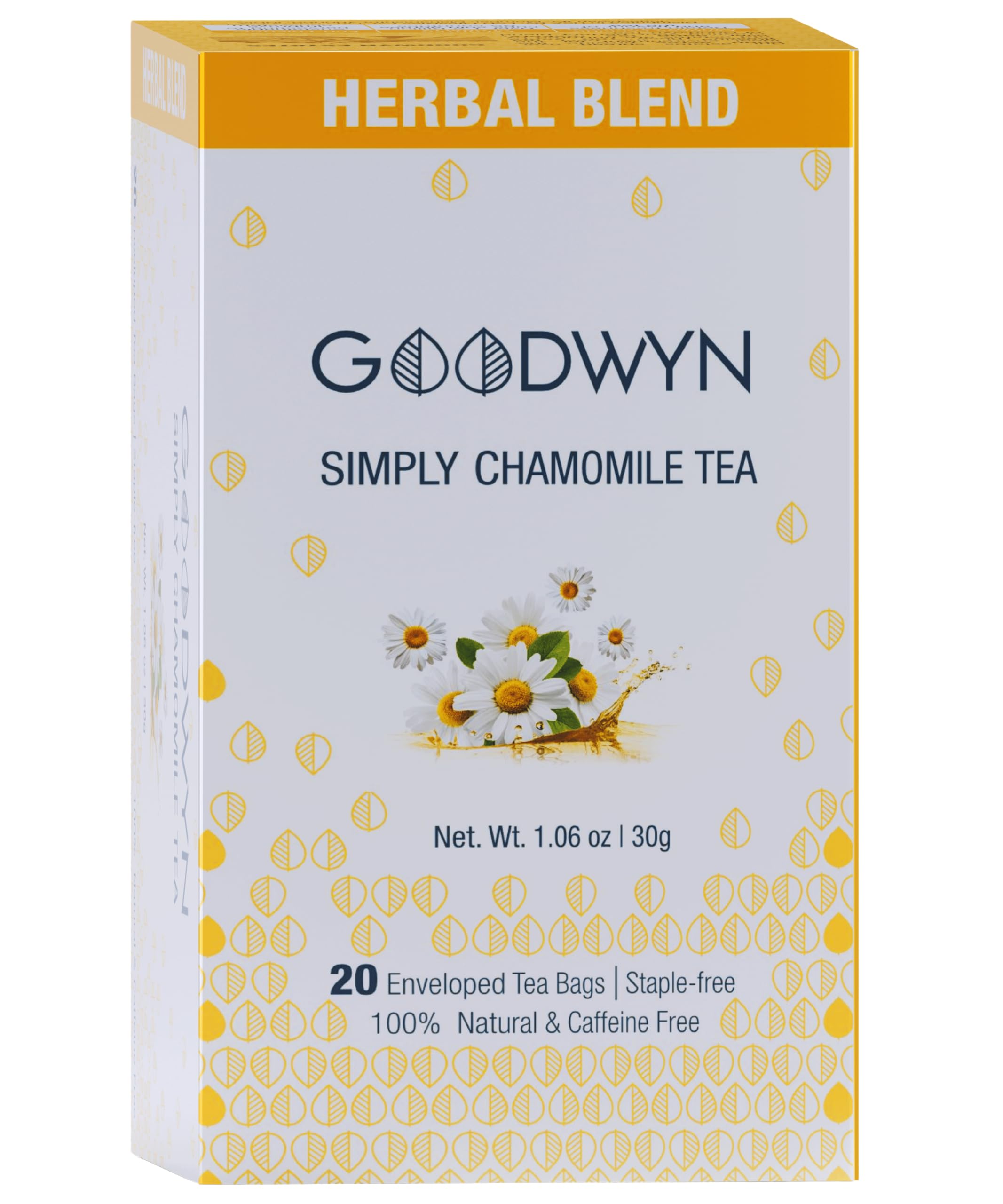 Goodwyn Chamomile Tea For Sleep (20 Tea Bags) | Real Chamomile Flowers | Caffeine-Free Herbal Tea | Promotes Relaxation, Calm, Stress Relie