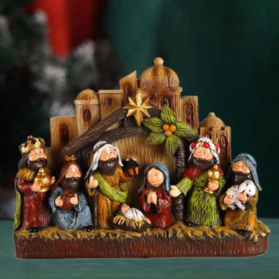 Scenă a Nașterii Domnului iluminată, miniatură, cadou de Crăciun, religioasă, făcută manual, statuetă Nașterea lui Isus
