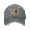 Golden Sunflower Butterfly Heart Wall Art  New Vintage Washed Cotton Baseball Cap Parent Kids Sun Hats