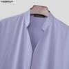 INCERUN Oversized Summer Men V Neck Half Sleeve Splits Casual Long T-shirts Tee Tops