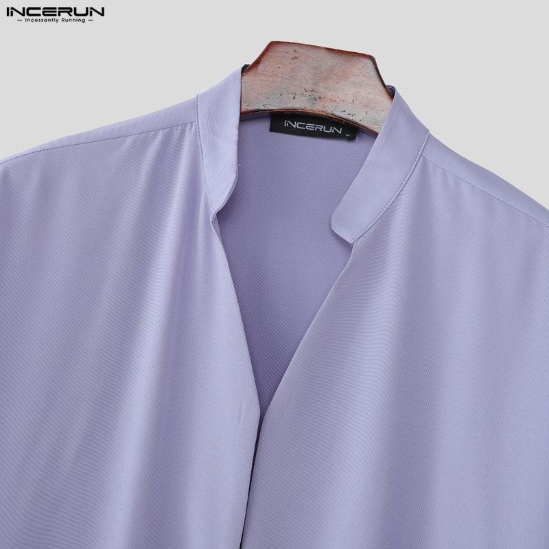 INCERUN Oversized Summer Men V Neck Half Sleeve Splits Casual Long T-shirts Tee Tops
