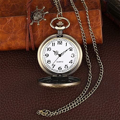 Vintage Antique Copper Quartz Pocket Watch, with Chain, Spider Web Engraving Design, Nostalgic Commemorative Style