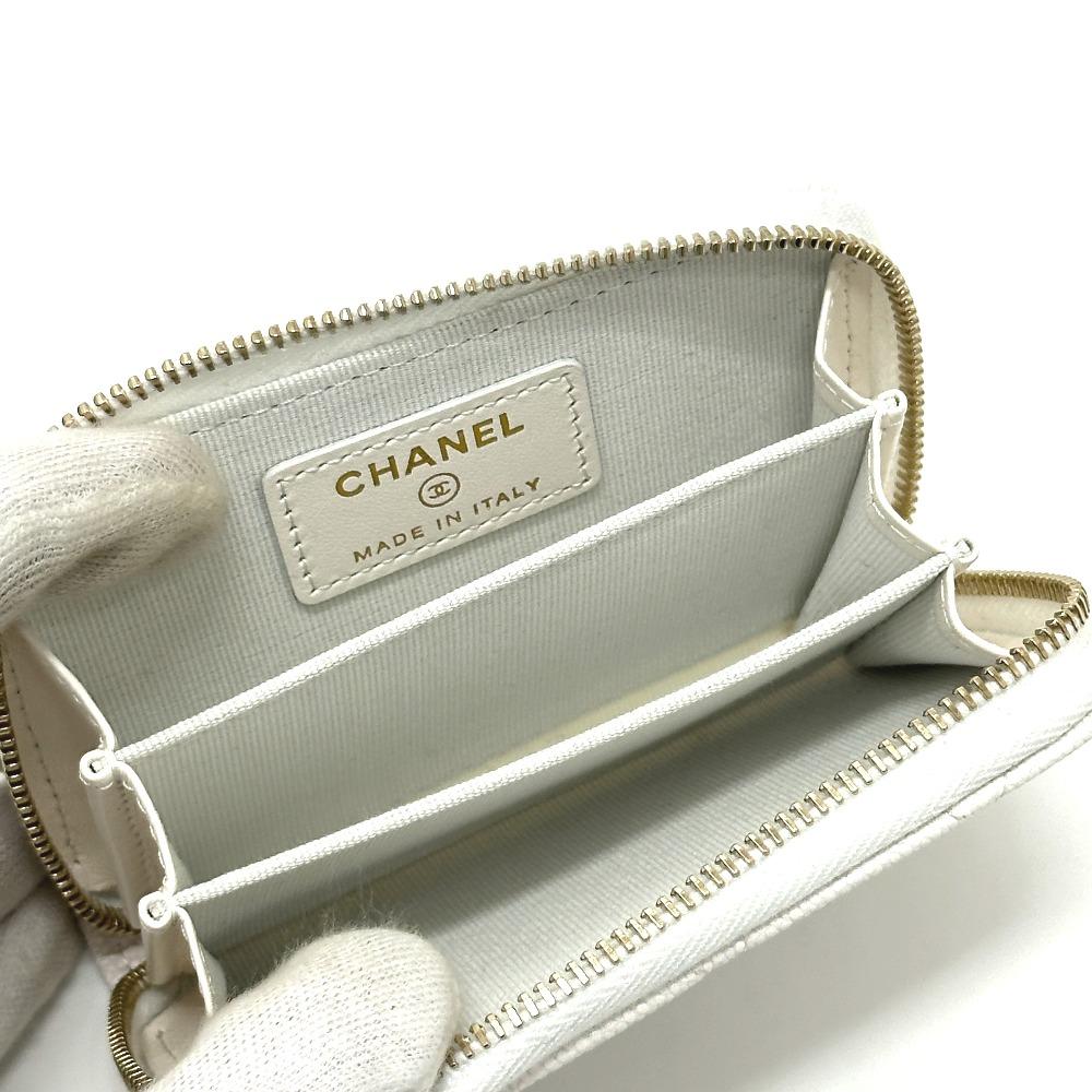 CHANEL AP0216 Matelasse Mark Classic zip coin purse Caviar Leather White Unused