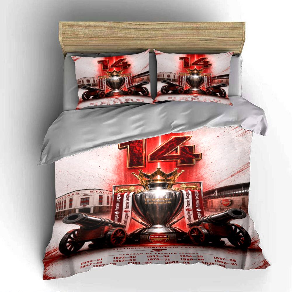 Arsenal Voetbal Trofee Set Beddengoed Dekbedovertrek Set Dekbedovertrek Kussenslopen Woondecoratie (1 * Dekbedovertrek 2 * Kussenslopen, zonder dekbedvulling)