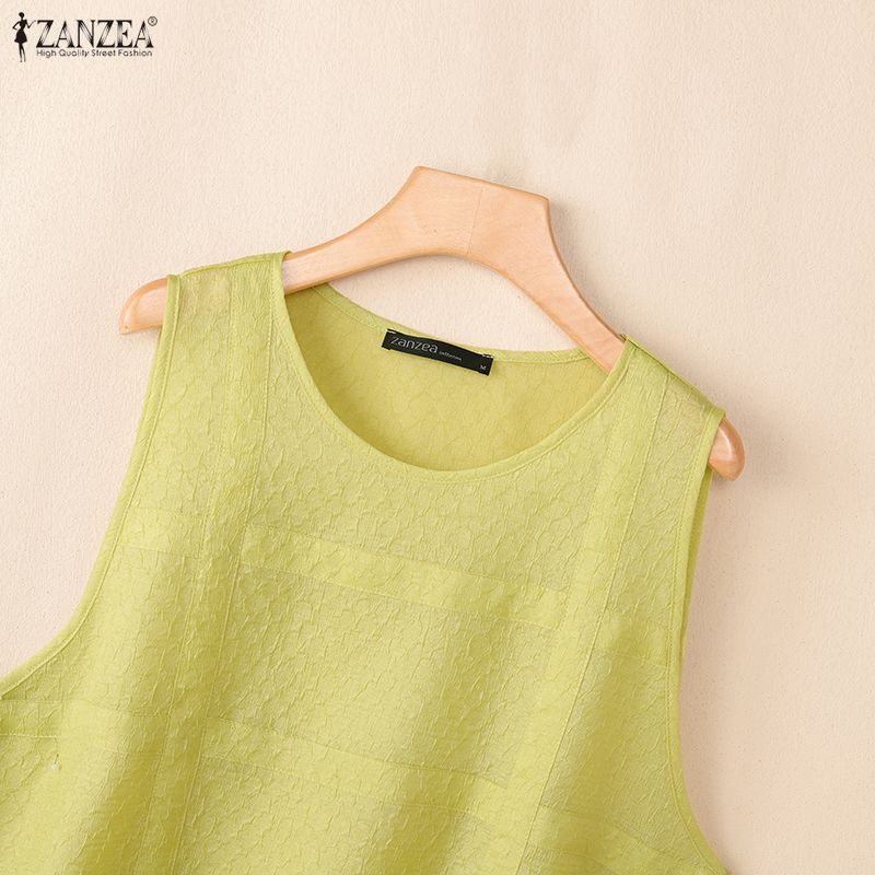 ZANZEA Top Gilet Casual da Donna con Laccetti Laterali, Girocollo, Senza Maniche