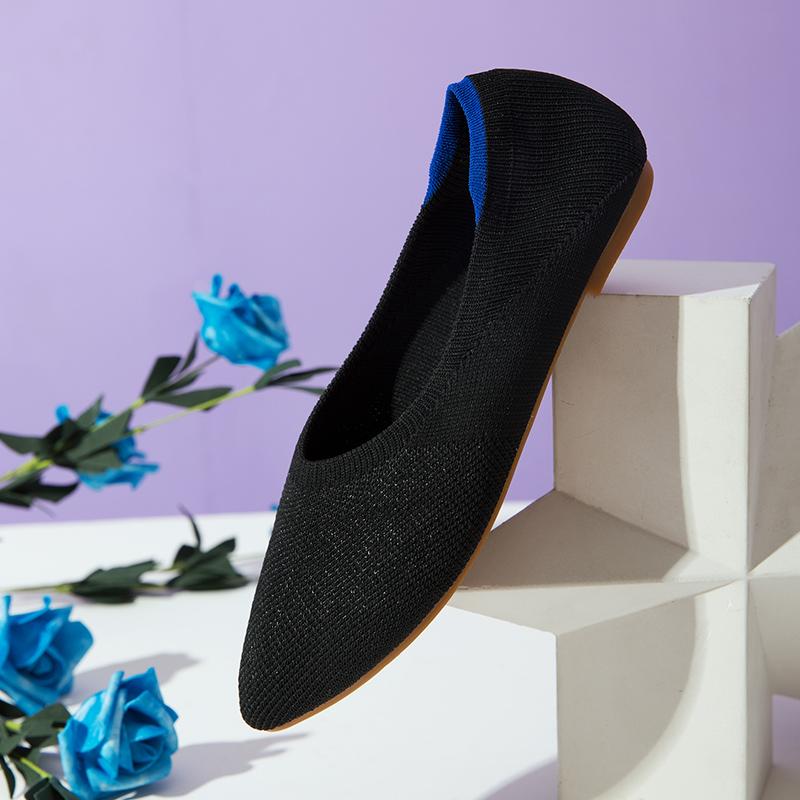 Women's Flat Shoes with Pointed Soft Knitted Sole Breathable and Comfortable Shoes Spring 2025 New Model Breathable Ballet Wome