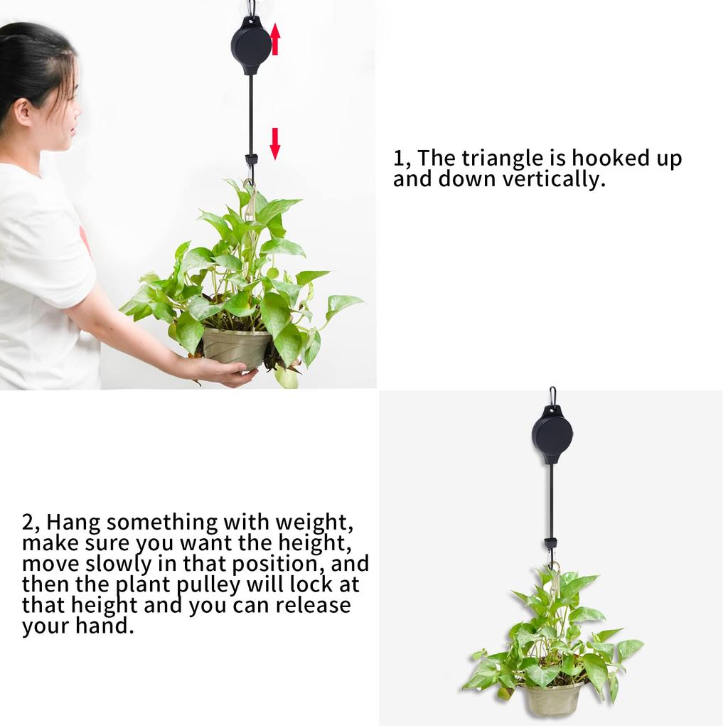 Retractable Plant Pulley Adjustable Hanging Flower Basket Hooks for Hanging Plants Heavy Duty, Indoor Outdoor Plant Hanger