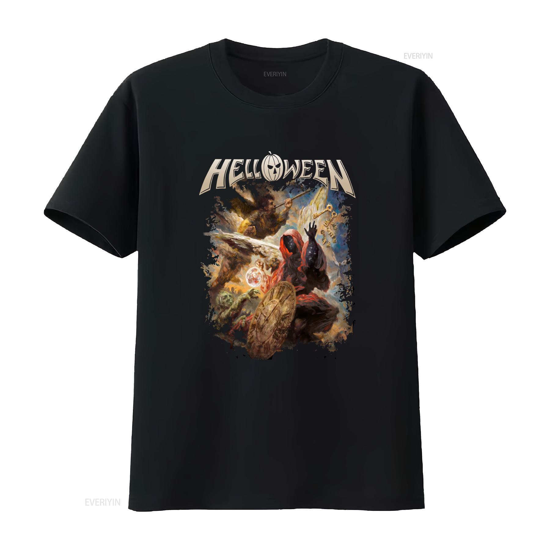 

Helloween Album Cover Print Black T Shirt New Official Design for vintage Washed graphic Stylish Versatile Stretched fashion 4XL