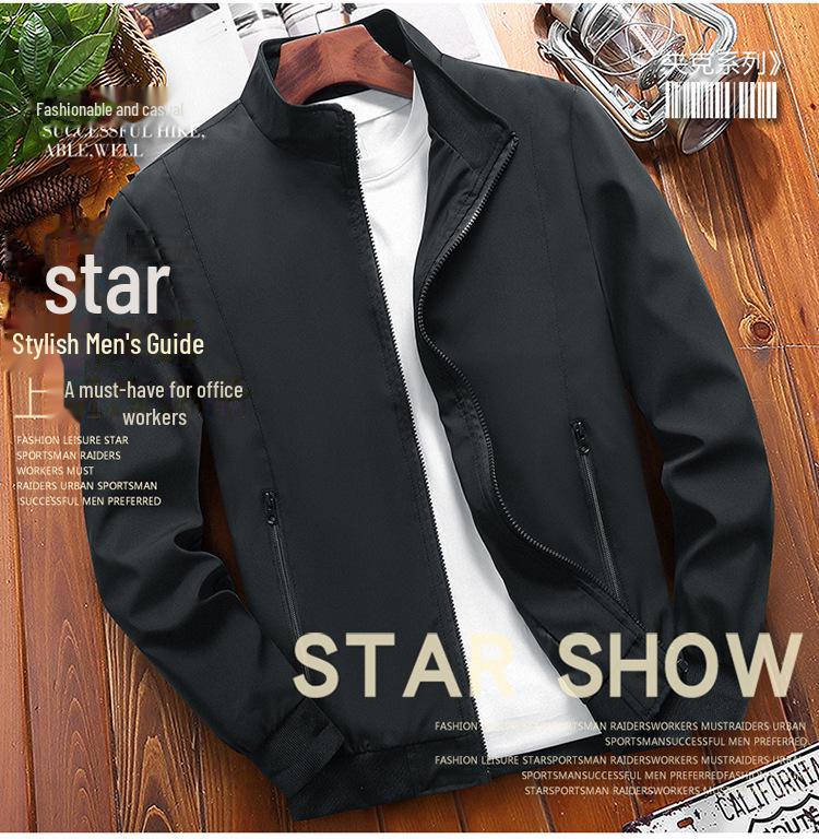Spring/Autumn 2022 Men's Solid Color Stand Collar Jacket, Large Size Casual Wear