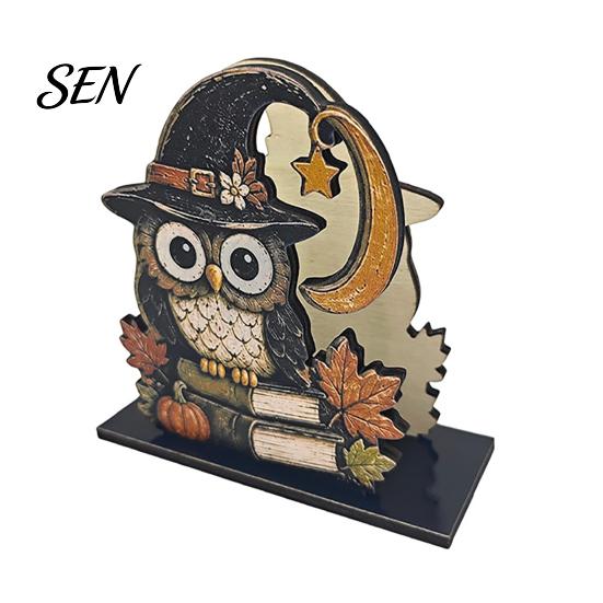 Decorative Wood Tissue Stand Halloween Napkin Holder, Vintage Rustic Dispenser Organizer, Spooky Ghost Playful Holiday Gift for Home Black Cat