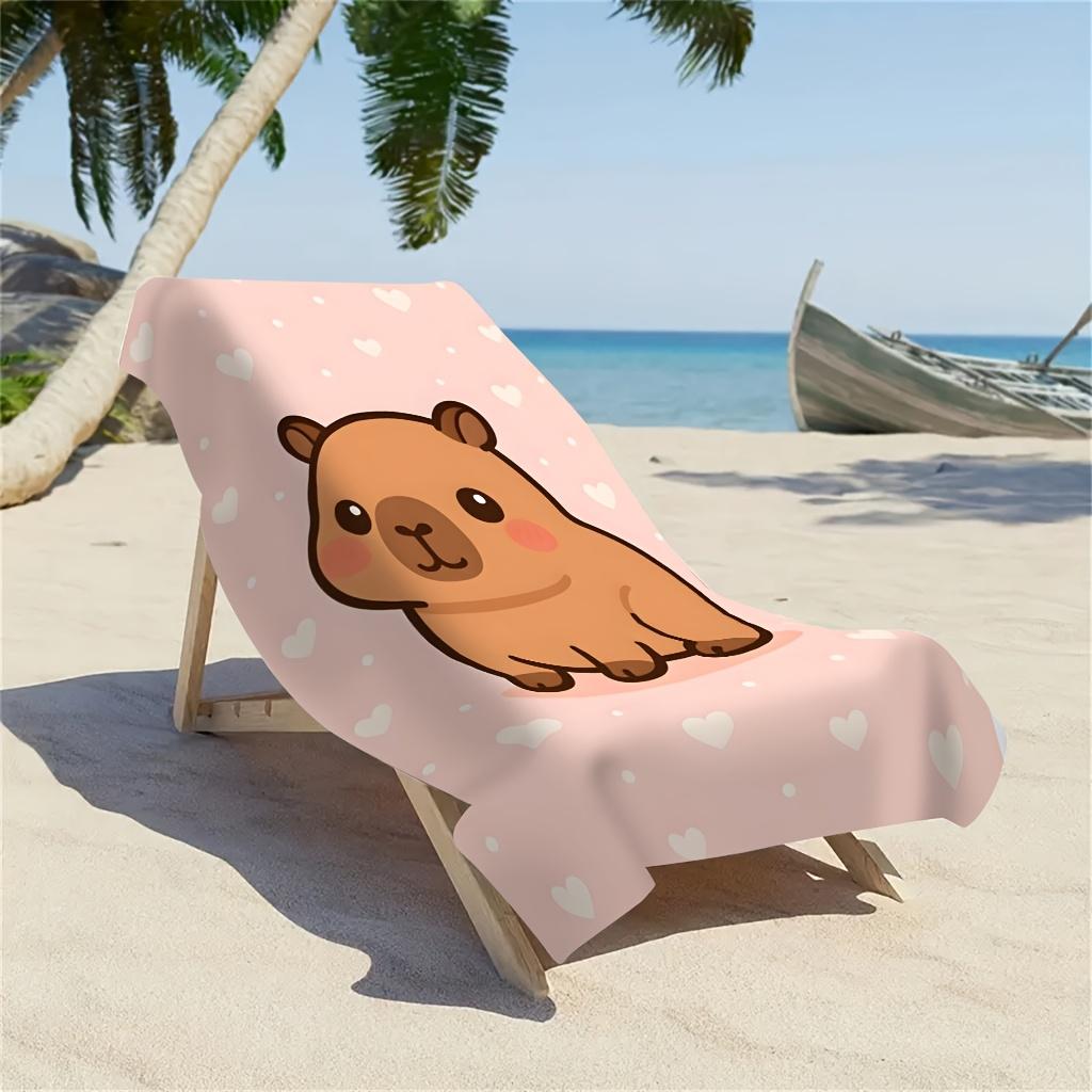 1Pc Pink Heart Bottom Adorable Capybara Beach Towel Girl'S Heart Quick Dry Absorbent Swimming Large Bath Towel