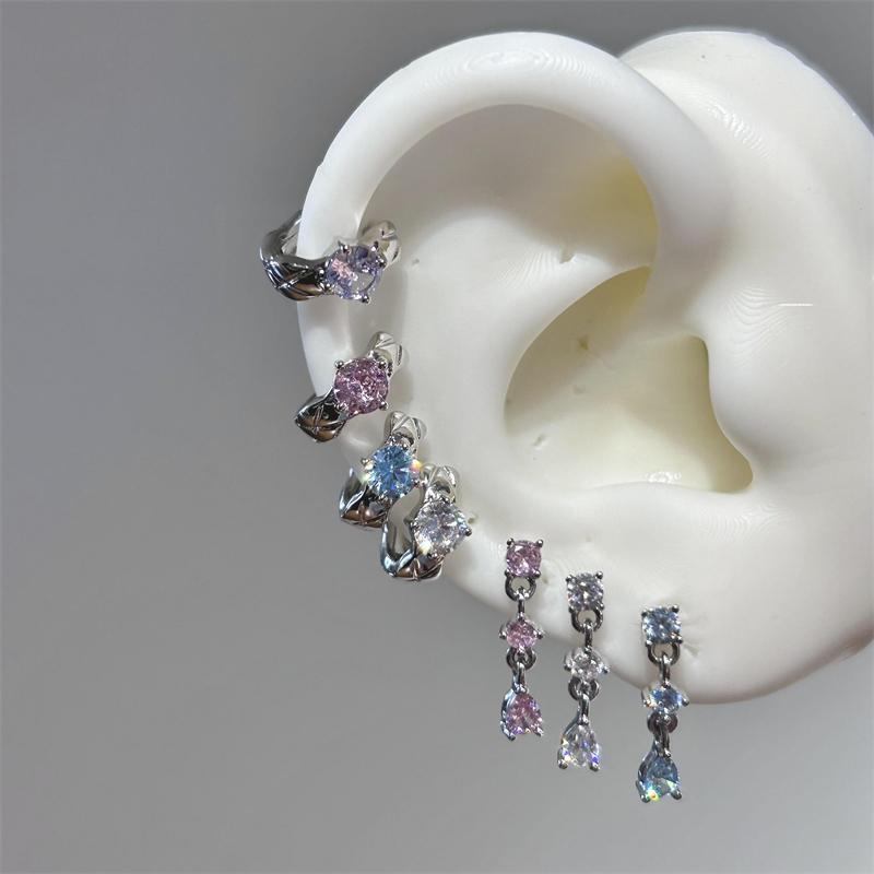 Star Chain Small Zircon Hoop Earrings for Women Stainless Steel Ear Bone Nail Earring New Trendy Body Piercing Accessorie