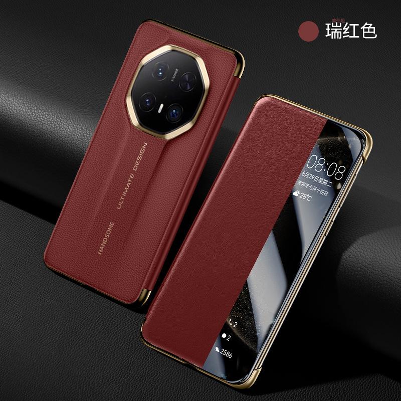 Applicable To Huawei Mate70pro Mobile Phone Case Smart Window Huawei All-inclusive Anti-drop M70 High-end Business Leather Case