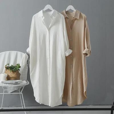 2025 Spring/Autumn Korean-Style Solid Color Plus Size Loose Mid-Length Long Sleeve Women's Shirt