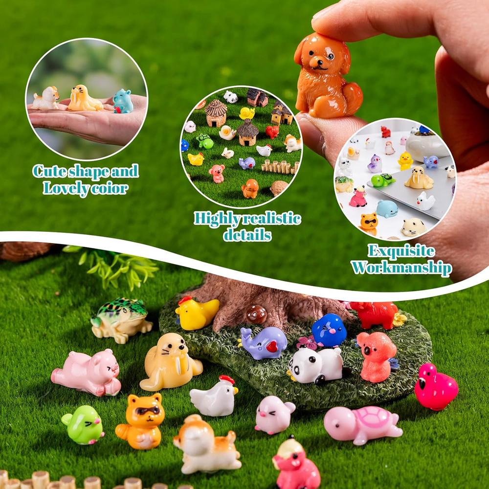 41Pcs Mini Resin Animal Figures Little Miniature Animal for Micro Fairy Garden Landscape Accessories Dollhouse Crafts Decor