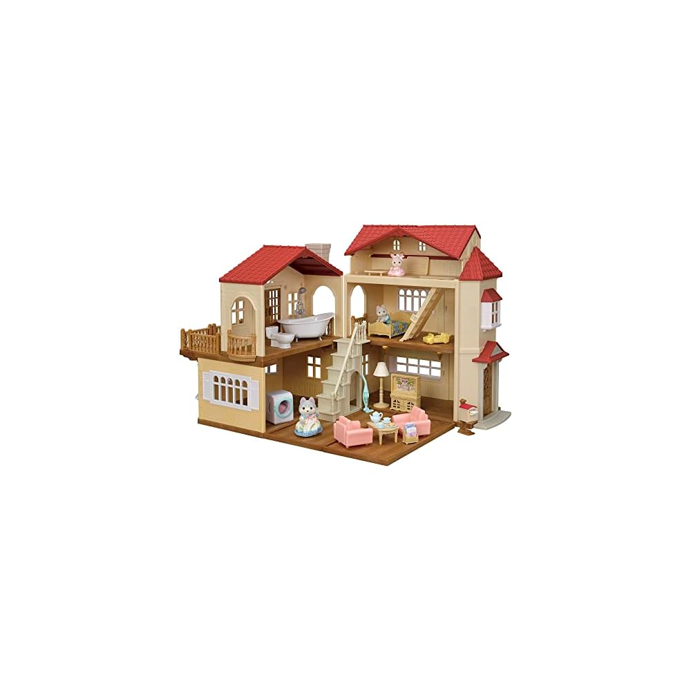 

Sylvanian Families Deluxe Red Roof House Set with Secret Attic Room Toy Dollhouse for Ages 3 and Up